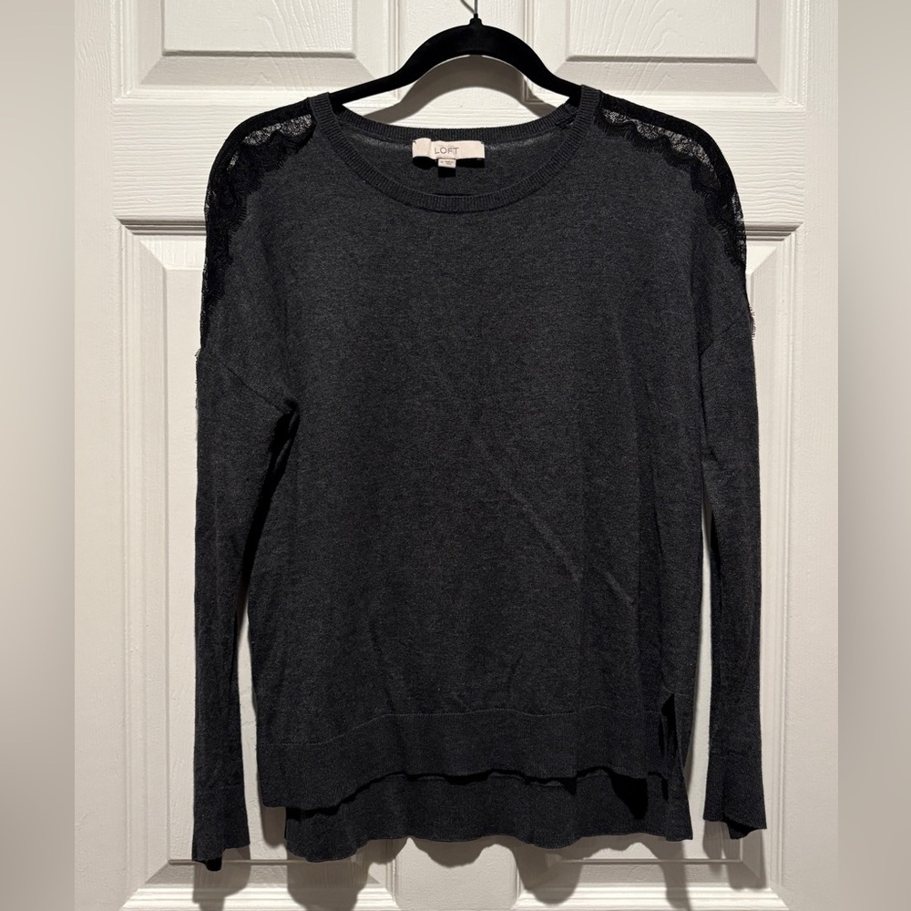 LOFT GREY LACE DETAIL SWEATER